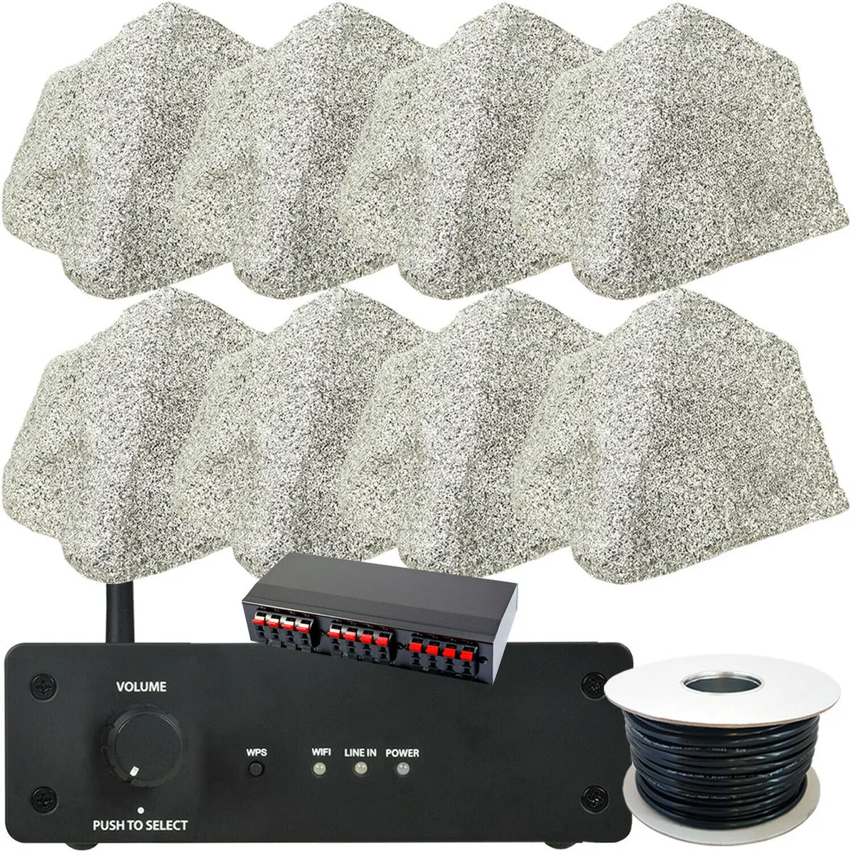 WiFi Garden Speaker Kit 8x 75W Outdoor Rock Speakers HiFi Stereo Amplifier