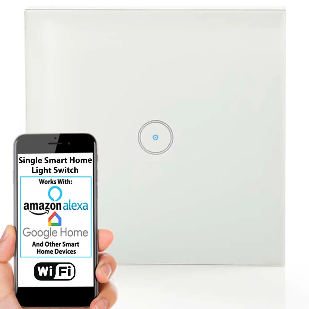 Single WiFi Light Switch & Automatic On Timer Wireless Control Lamp Wall Plate