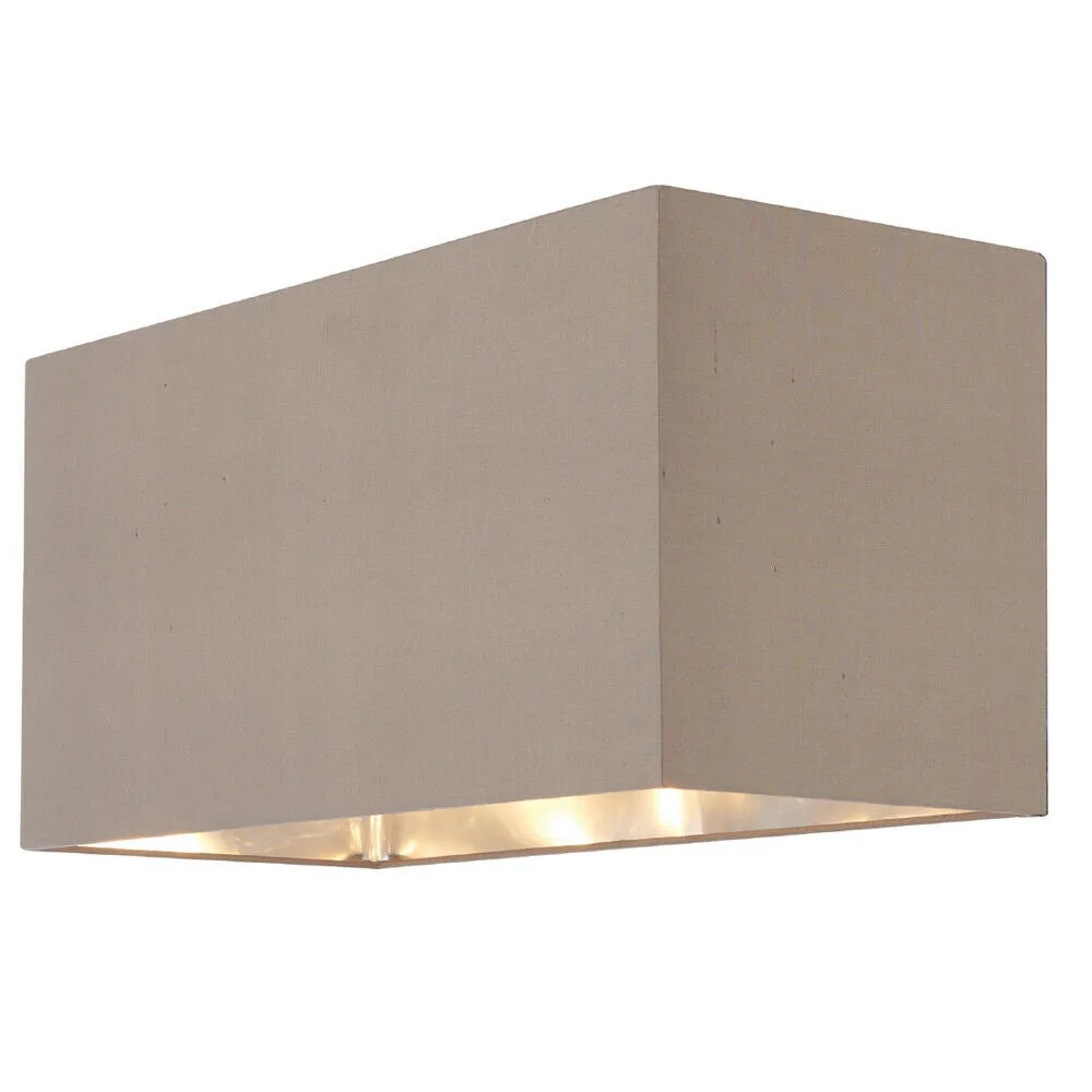 MEDIUM Straight Sided Rectangular Lamp Shade Grey Silk & Nickel Light Cover