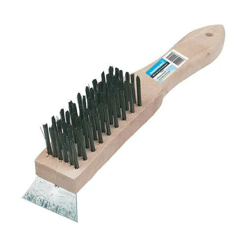 Heavy Duty Steel Wire Brush & Scraper 6 Row Wooden Handle 290mm Length
