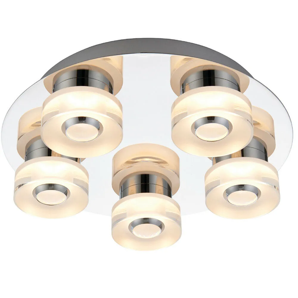 Flush Bathroom Ceiling Light RGB Colour Changing 5x LED Lamp IP44 Chrome Remote
