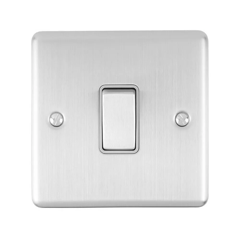 1 Gang 20A DP Single Switch SATIN STEEL & Grey Trim Appliance / Boiler Power