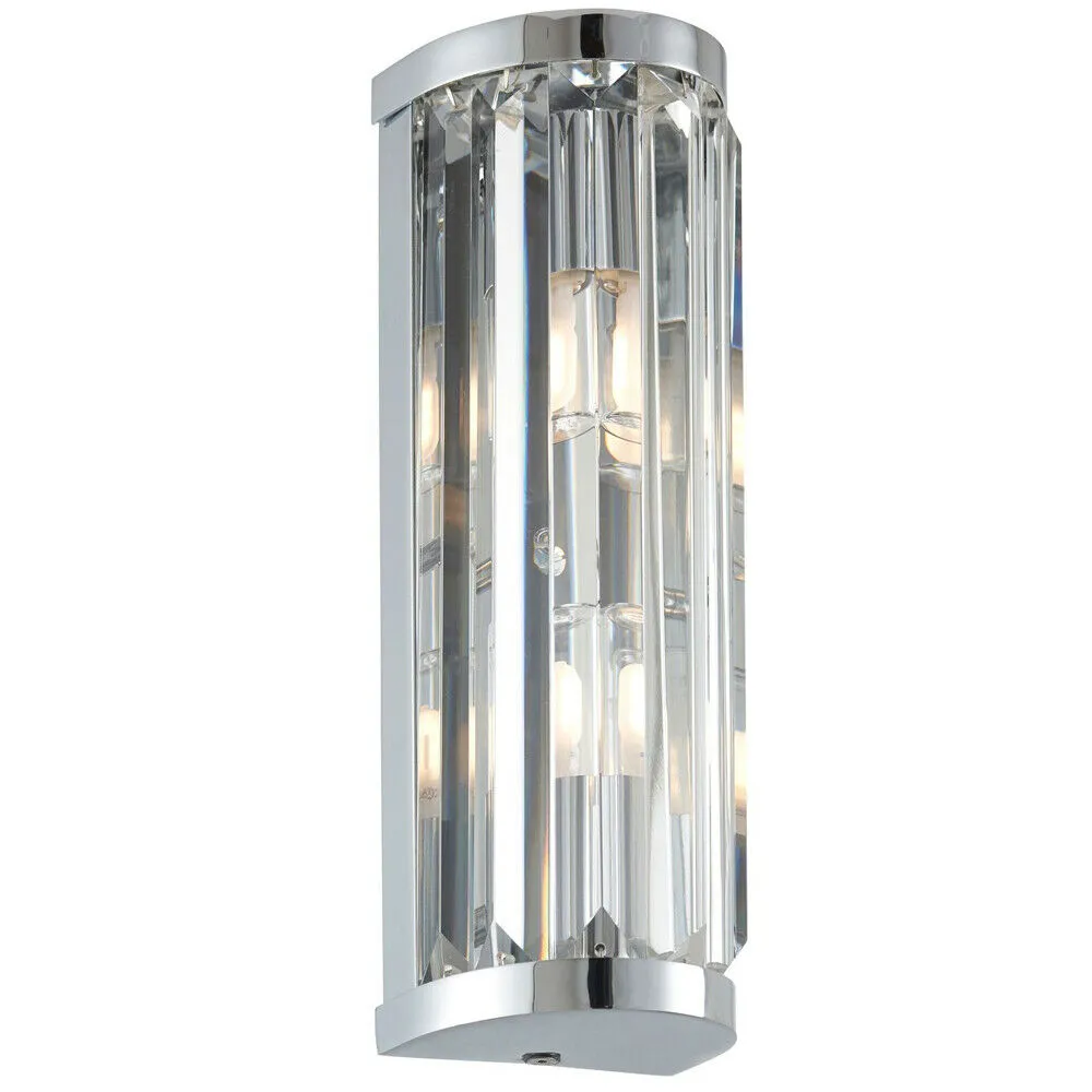 IP44 Bathroom Wall Light Chrome & Crystal Round Glass Modern Slotted Jewel Lamp