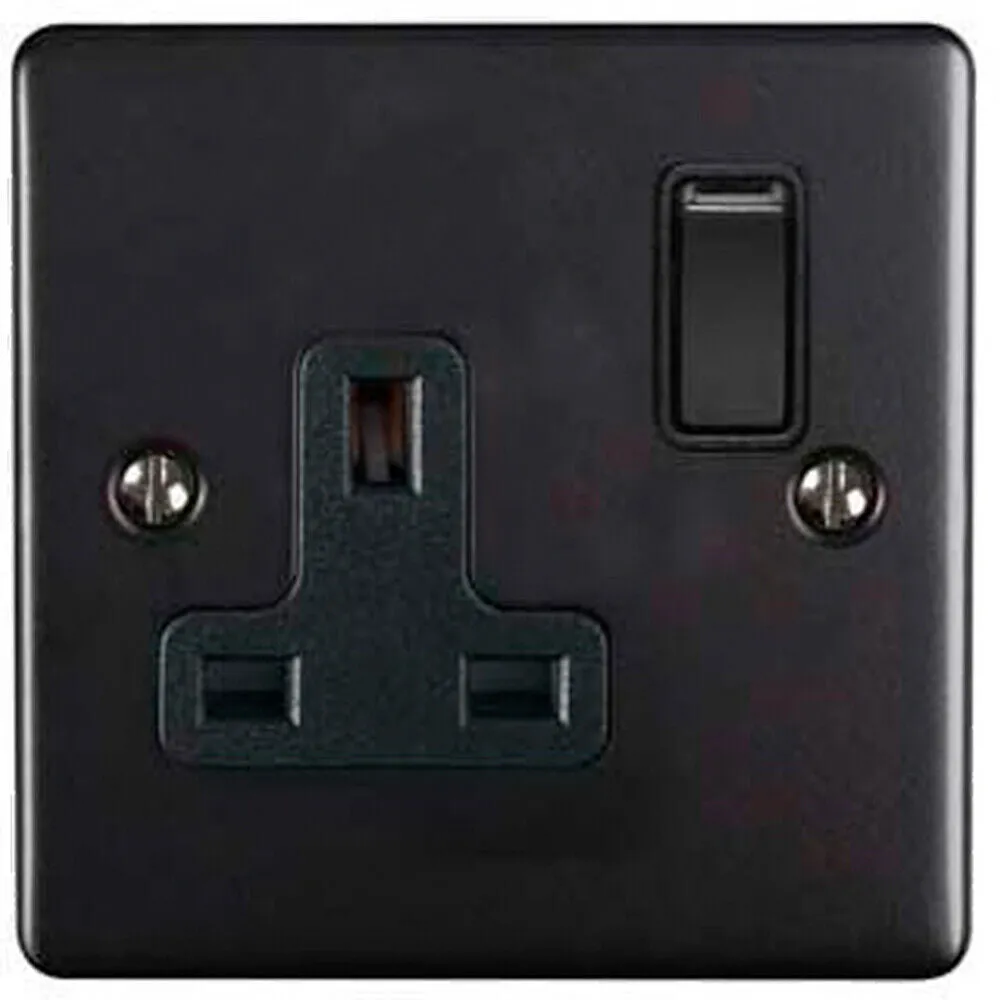 1 Gang Single UK Plug Socket MATT BLACK 13A Switched Mains Wall Power Outlet
