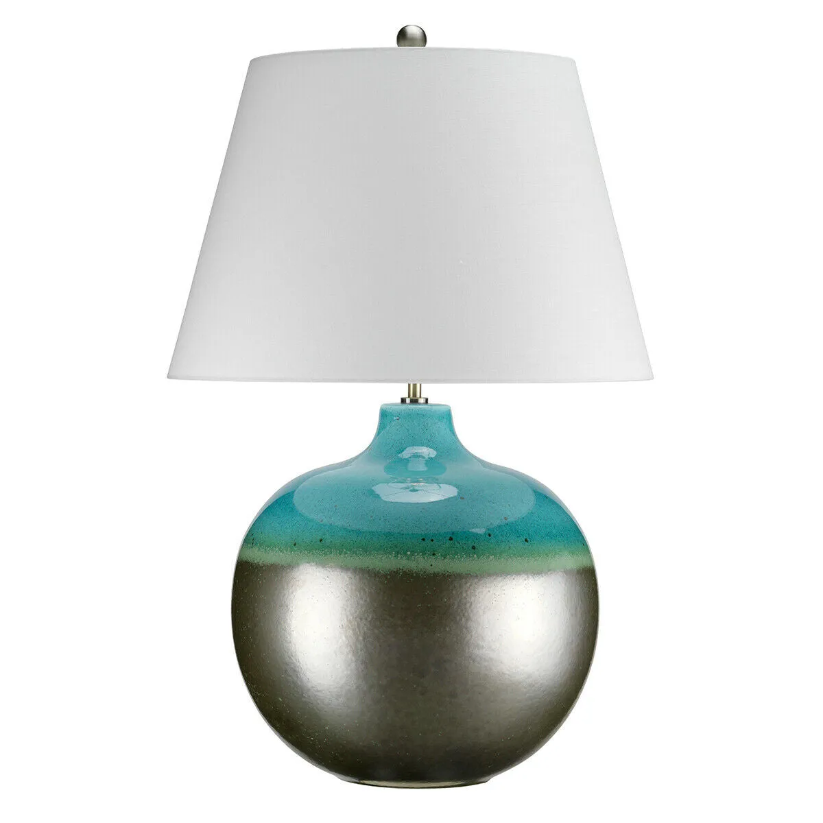 Table Lamp White Shade Turquoise & Graphite Finish Glaze LED E27 60W Bulb