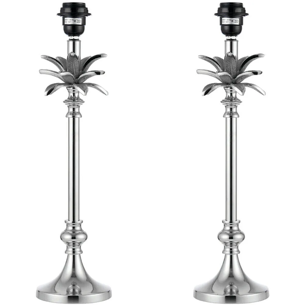 2 PACK Small Metal Table Lamp Polished Nickel Leaf BASE ONLY Palm Tree Light