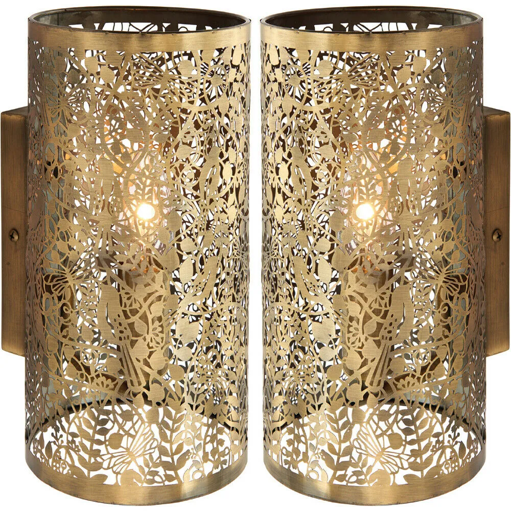 2 PACK Dimming LED Wall Light Pretty Brass Birds Steel Shade Modern Lamp Fitting