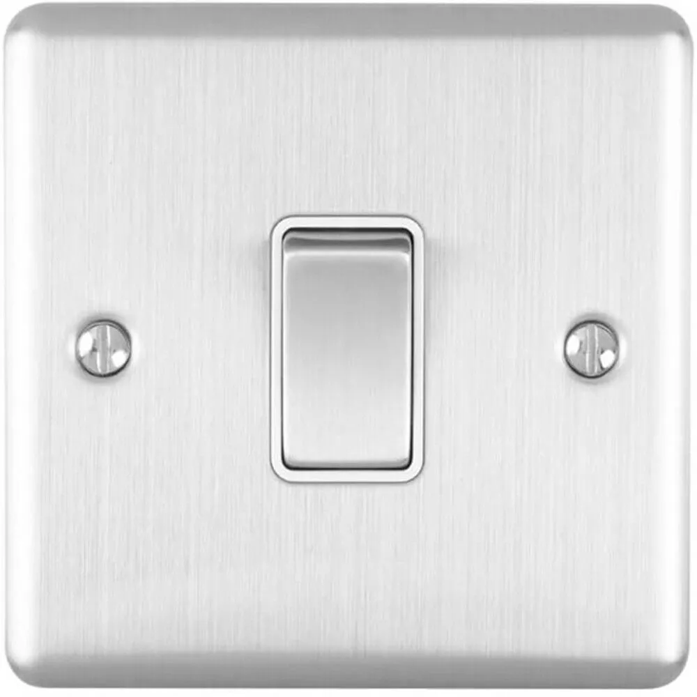 1 Gang 20A DP Single Switch SATIN STEEL & White Trim Appliance / Boiler Power