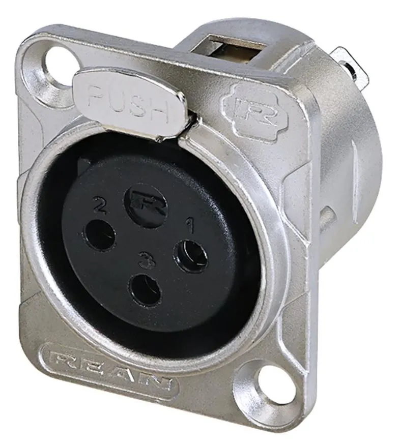 REAN 3 Pole XLR Panel Mount Socket, Nickel, D Size