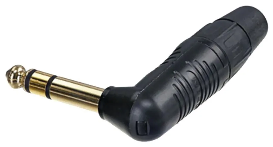 REAN 6.35mm 1/4 Stereo Jack Plug, 90 Degree, Black with Gold Contacts