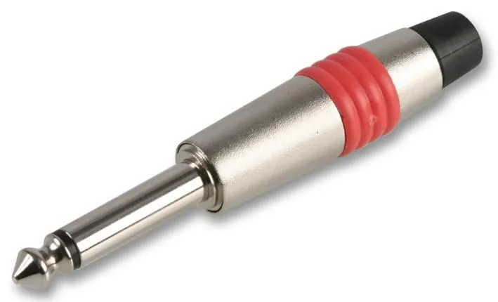 REAN 6.35mm 2 Pole Jack Plug, Red, Nickel Plated