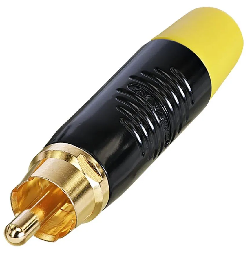 REAN RF2C-B-4 RCA Phono Plug, Black & Yellow, Gold Contacts