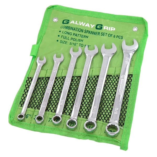 CT0984 - 6pc Long Combination Spanner Set Full Polish 5/16 - 5/8