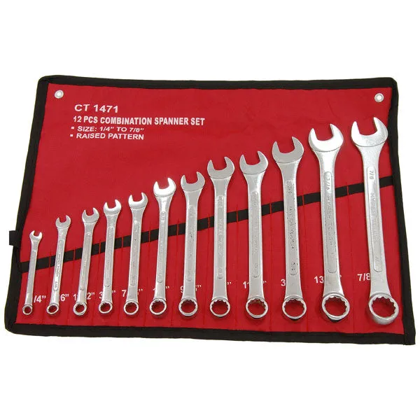 CT1471 - Combination Spanner Set 12pc Raised Pattern 1/4 - 1 7/8"