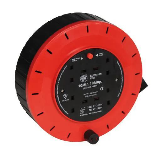 10m Cassette Cable Reel 240V 10 Amp 4 Socket Power Lead Extension Plug Wire