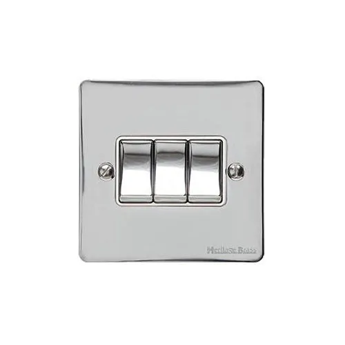 Elite Flat Plate Range-Polished Chrome-3 Gang Rocker Switch (10 Amp)