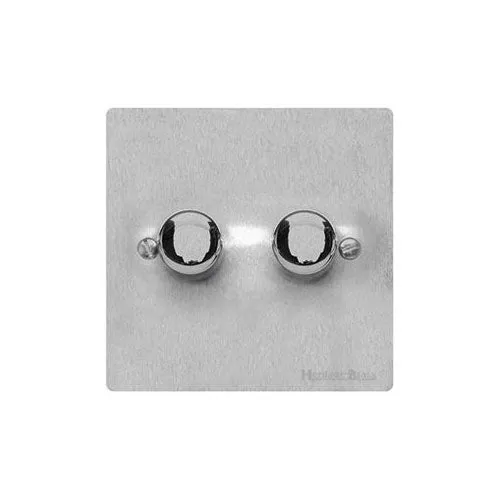 Elite Flat Plate Range-Satin Chrome-2 Gang LED Dimmer (Compatible with LED Lamps)