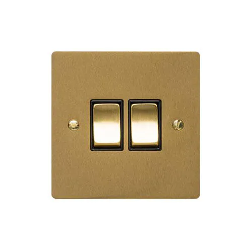 Elite Flat Plate Range-Satin Brass-2 Gang Rocker Switch (10 Amp)