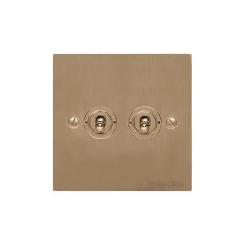 Elite Flat Plate Range-Antique Brass-2 Gang Toggle Switch
