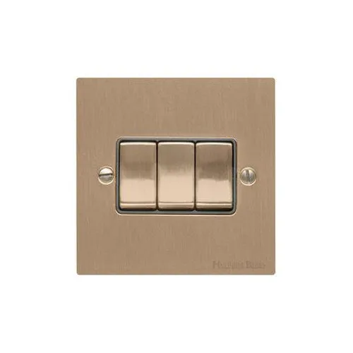 Elite Flat Plate Range-Antique Brass-3 Gang Rocker Switch (10 Amp)