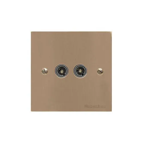 Elite Flat Plate Range-Antique Brass-2 Gang TV Coaxial Socket