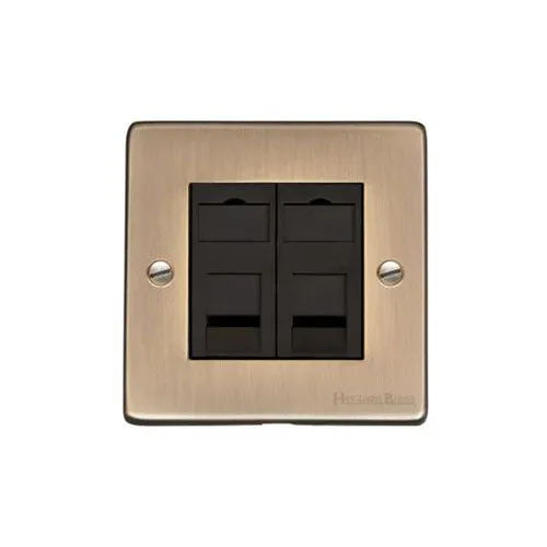 Elite Flat Plate Range-Antique Brass-2 Gang RJ45