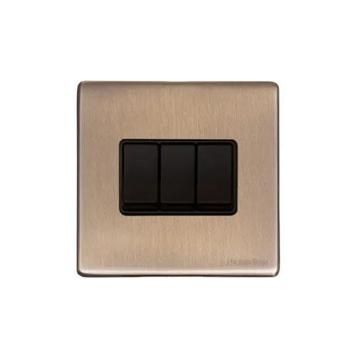 Vintage Range-Antique Brass-3 Gang Rocker Switch (10 Amp)