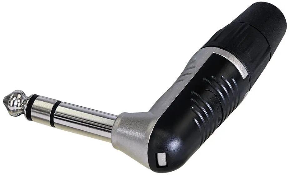 REAN 6.35mm 1/4″ Stereo Jack Plug, 90 Degree, Nickel, Tin Plated Contacts
