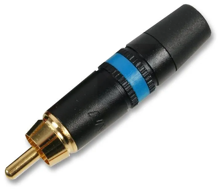 REAN 2-Pole Phono Plug, Blue, Gold Plated, Metal Body