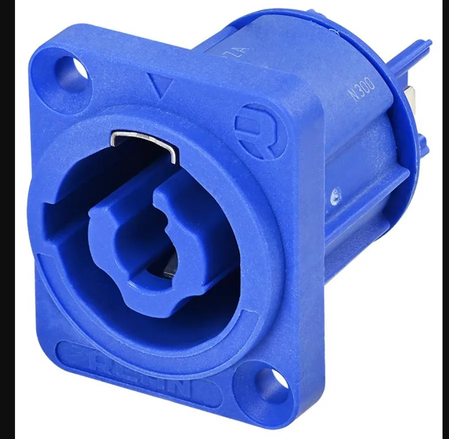 REAN 3 Pole AC Power Inlet, 16A 250V, Panel Mount, Blue