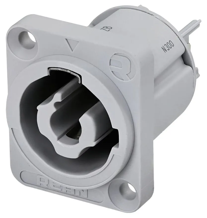 REAN 3-Pole AC Power Outlet, Grey, 16A, 250V, Panel Mount