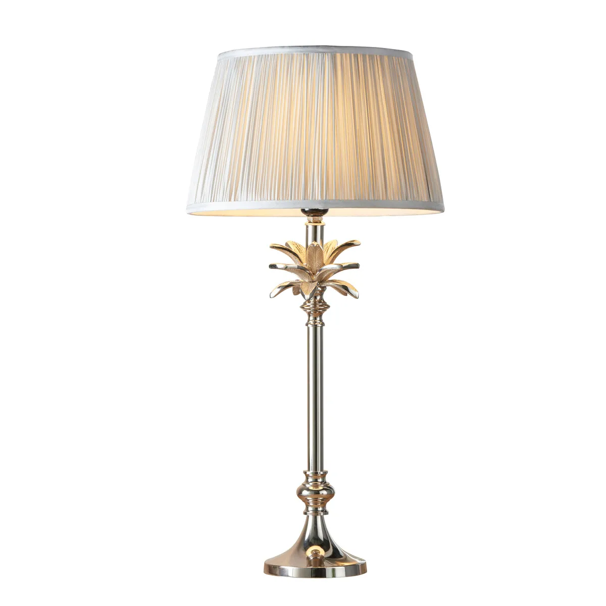 Table Lamp Polished Nickel Plate & Silver Silk 60W E27 Base & Shade e10382