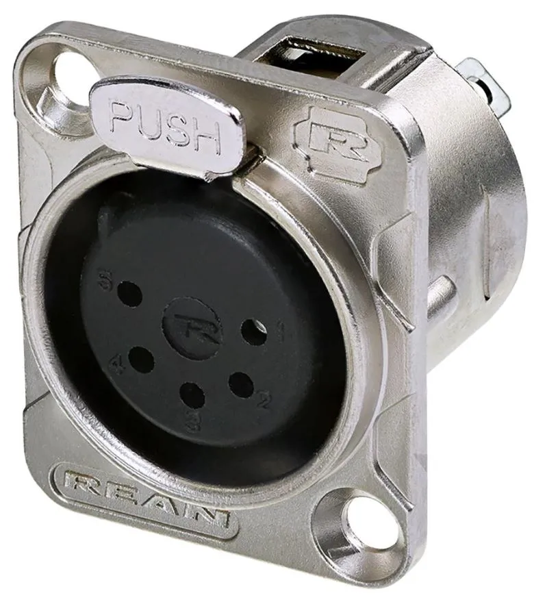 REAN 5 Pole XLR Panel Socket, Nickel, D Size