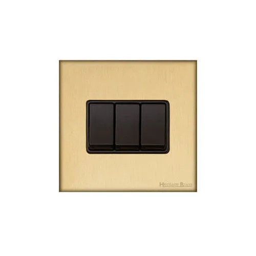 Windsor Range-Satin Brass-3 Gang Rocker Switch (10 Amp)