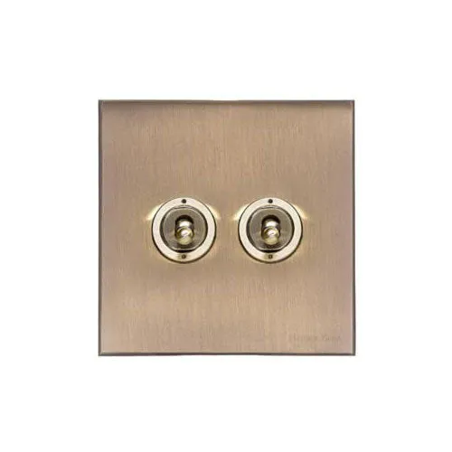 Windsor Range-Matt Antique Brass-2 Gang Toggle Switch
