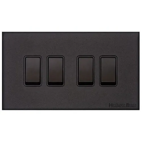 Windsor Range-Matt Black-4 Gang Rocker Switch (10 Amp)