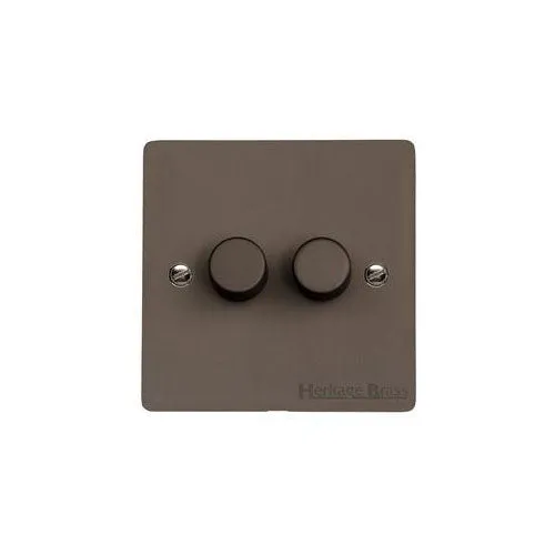 Elite Flat Plate Range-Matt Bronze-2 Gang LED Dimmer (Compatible with LED Lamps)
