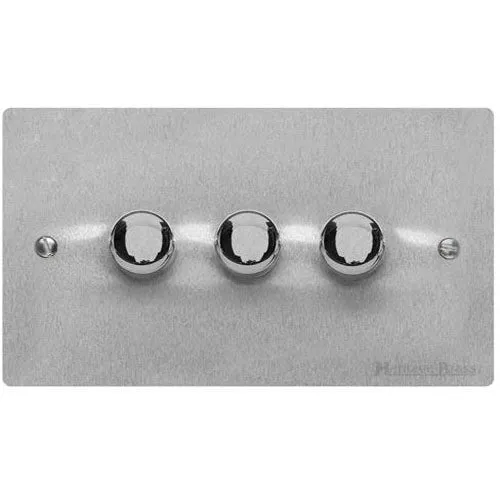 Elite Flat Plate Range-Satin Chrome-3 Gang LED Dimmer (Compatible with LED Lamps)