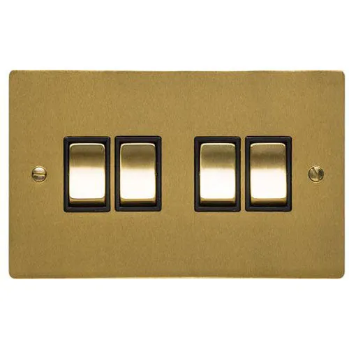 Elite Flat Plate Range-Satin Brass-4 Gang Rocker Switch (10 Amp)