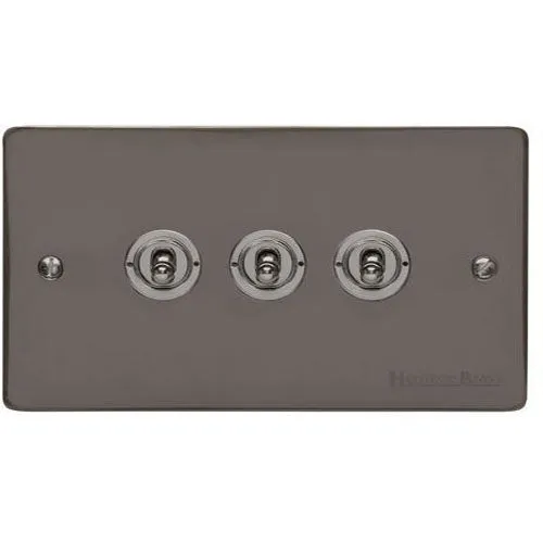 Elite Flat Plate Range-Black Nickel-3 Gang Toggle Switch