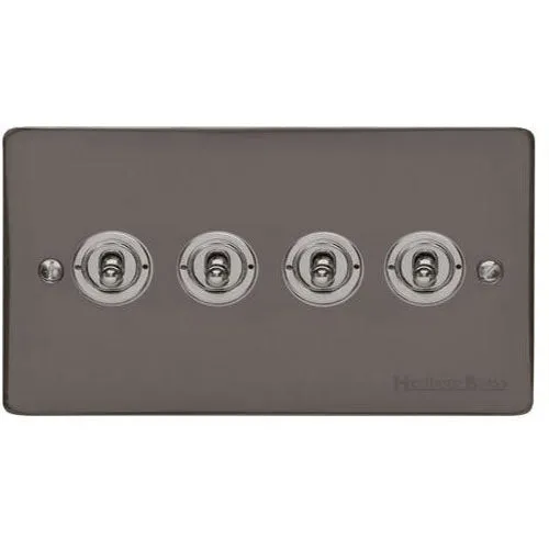 Elite Flat Plate Range-Black Nickel-4 Gang Toggle Switch