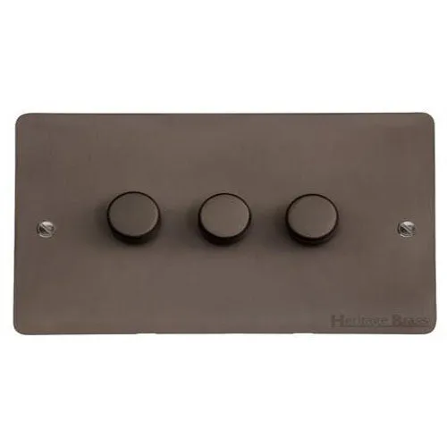 Elite Flat Plate Range-Matt Bronze-3 Gang LED Dimmer (Compatible with LED Lamps)