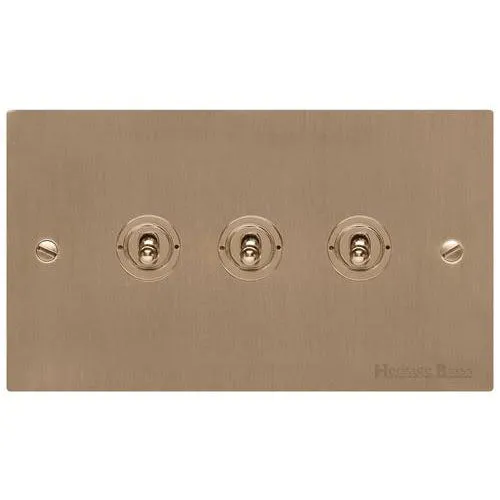 Elite Flat Plate Range-Antique Brass-3 Gang Toggle Switch
