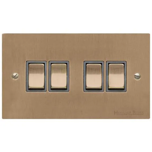 Elite Flat Plate Range-Antique Brass-4 Gang Rocker Switch (10 Amp)
