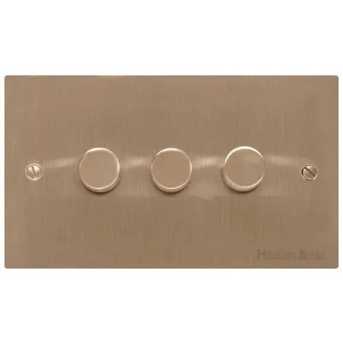 Elite Flat Plate Range-Antique Brass-3 Gang LED Dimmer (Compatible with LED Lamps)