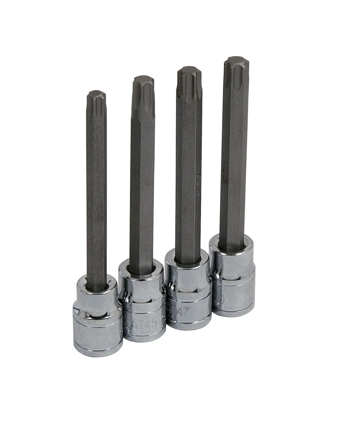 Torx / Star Bit Socket Set T40 T45 T47 T50 3/8" Drive 100mm Long Reach