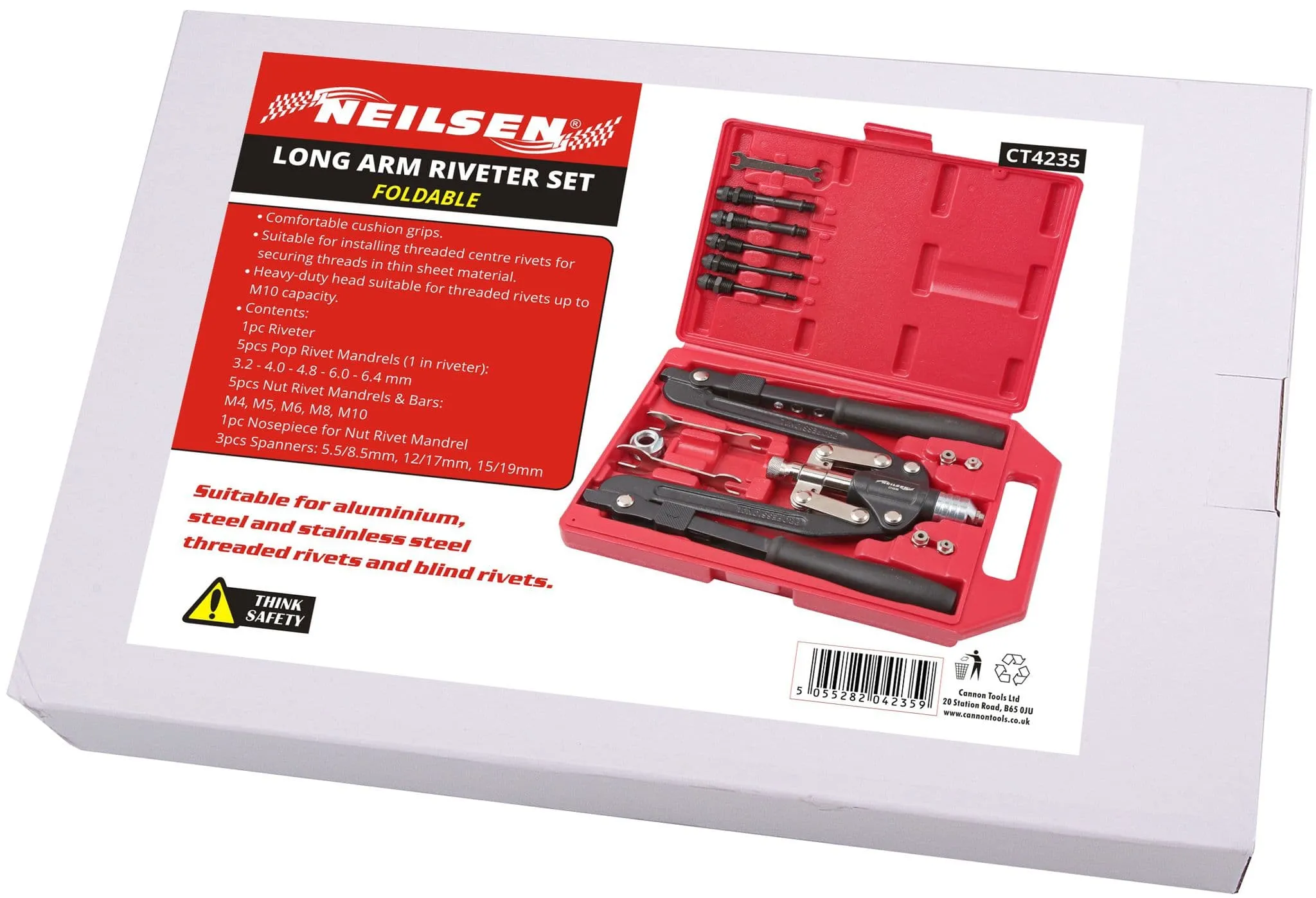 Two Hand Long Arm Riveter Threaded Blind Nut Riveting Foldable Set Kit