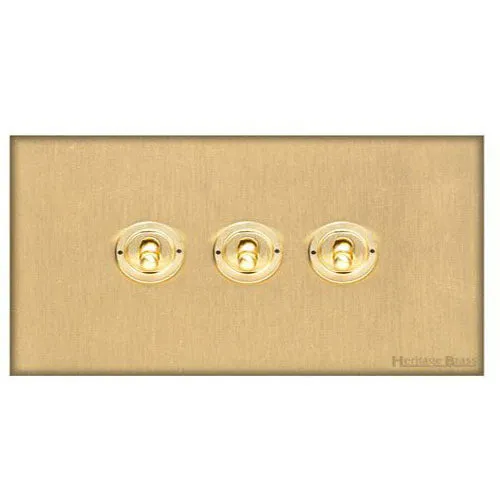 Windsor Range-Satin Brass-3 Gang Toggle Switch