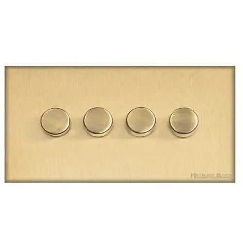 Windsor Range-Satin Brass-4 Gang LED Dimmer (Compatible with LED Lamps)