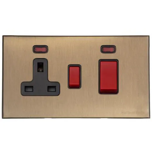 Windsor Range-Matt Antique Brass-45A DP Cooker Switch with Neon (single plate)